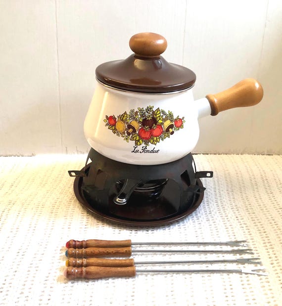 Service à fondue en métal émaillé vintage - NEUVE Métal/Plastique