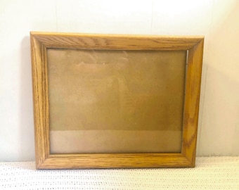 Large vintage solid wood frame with glass – 13" x 16" – Large format photo frame – Rustic country decor – Natural oak wood