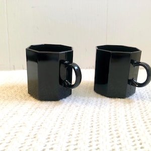 2 vintage black coffee cups, Octime Arcoroc Luminarc, from France