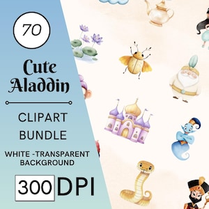70 Aladdin Watercolor Clipart, Jasmine, Tiger, Monkey, Arabian, Nursery, Commercial Use, Digital Download