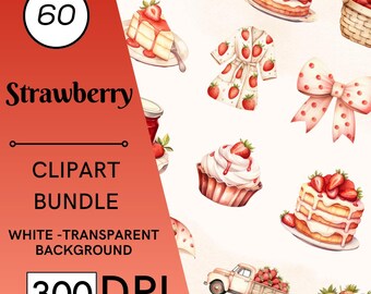 60 clipart di fragole ad acquerello, frutta, uso commerciale, download digitale