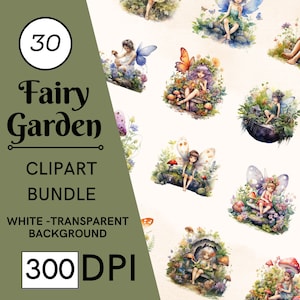 30 PNG Watercolour Fairy Garden Clipart, Enchanted Forest Fairy PNG Bundle, fairy tale graphics, Floral Little Fairies Fairyland Clip art