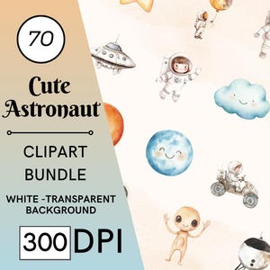 70 cliparts astronaute mignon - clipart espace - clipart anniversaire garçon - clipart OVNI - clipart Alien - planètes mignonnes - licence commerciale incluse