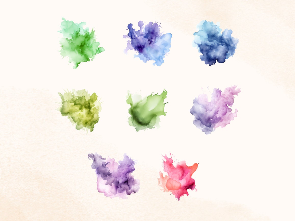 35 Pastel Watercolor Alcohol Ink Splash Clipart, Abstract PNG Bundle ...