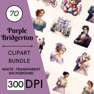 70 imágenes prediseñadas de Bridgerton púrpura, PNG transparentes de alta calidad, descarga instantánea, uso comercial: diseño de la época de la Regencia, grabados románticos victorianos
