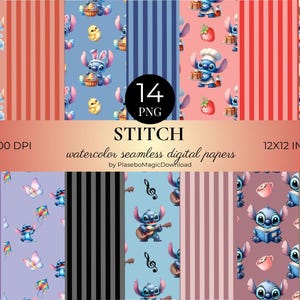 14 Watercolor Stitch Seamless Patterns, Fantasy Digital Paper, Digital Download, 300 DPI