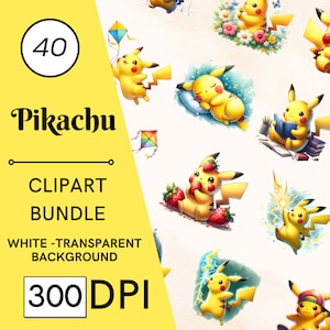 40 Pikachu Clipart Set - 300 DPI, High-Resolution, Transparent Background, Digital Download Perfect for DIY Gifts & Crafts