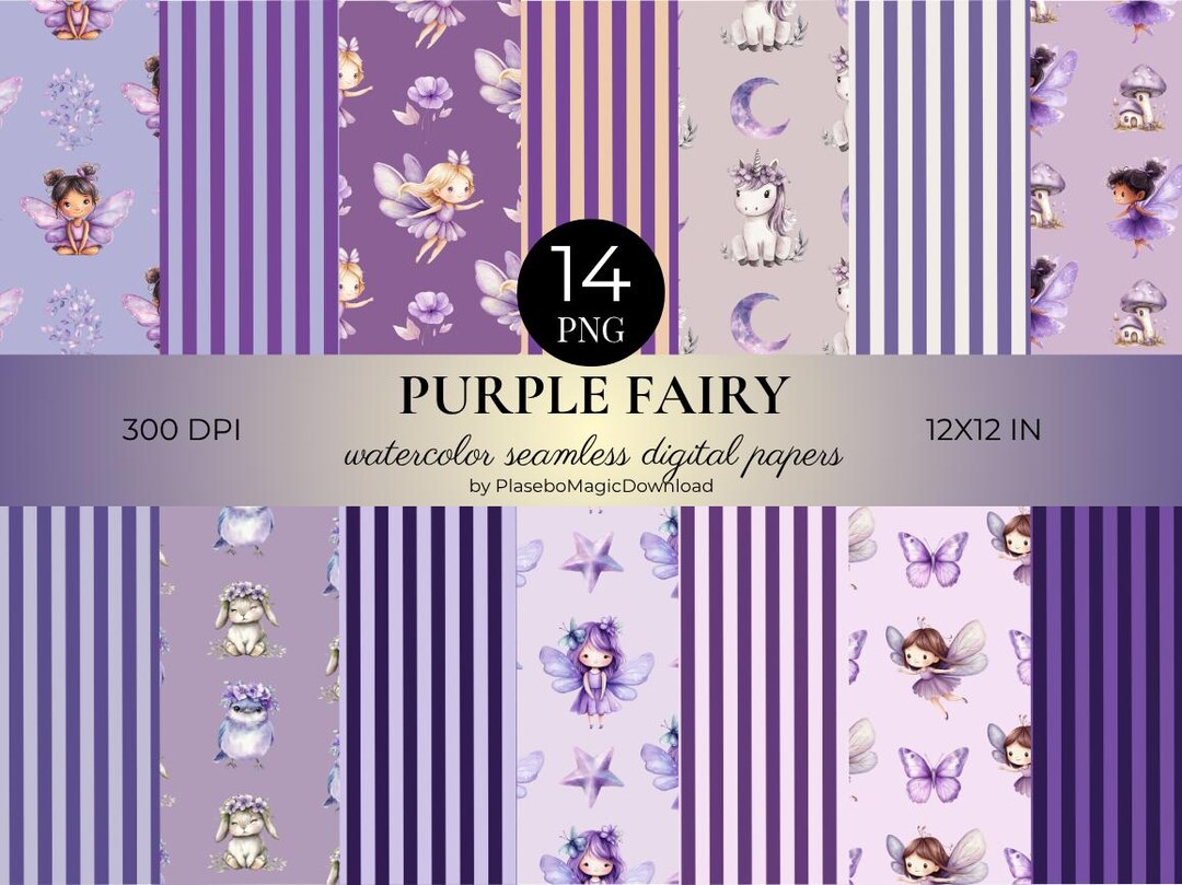 14 Watercolor Purple Fairy Seamless Patterns, Fantasy Digital Paper ...