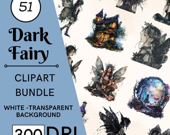 51 Dark Fairy Watercolor Clipart Bundle, Gothic Fairytale Illustrations, PNG, Commercial Use, Digital Download