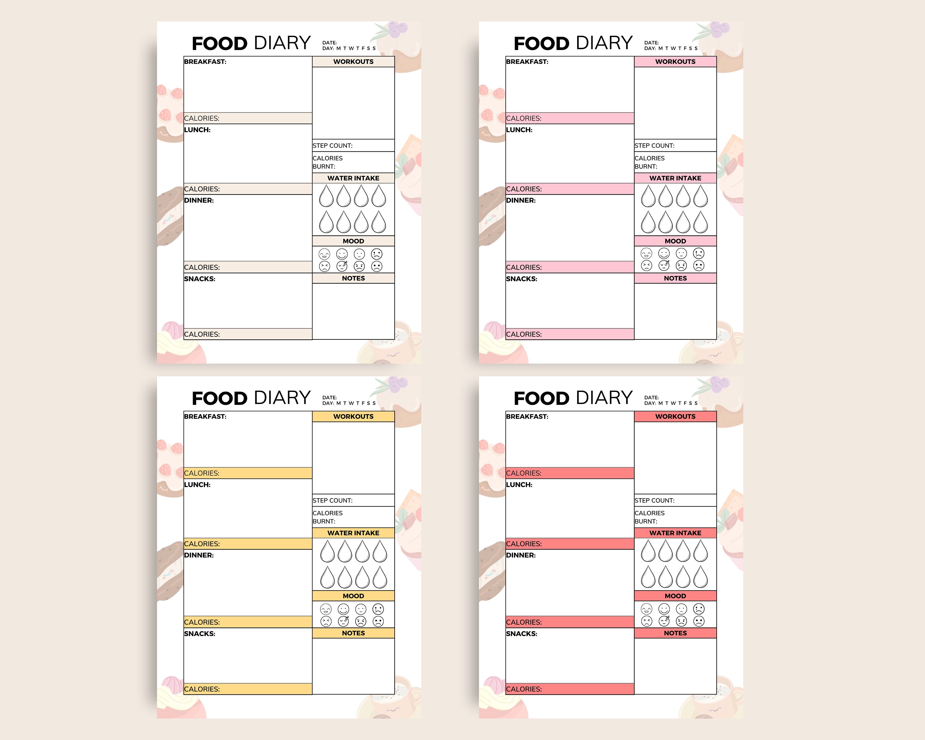 Daily Food Diary Printable, A4 A5 Printable Daily Food Journal ...