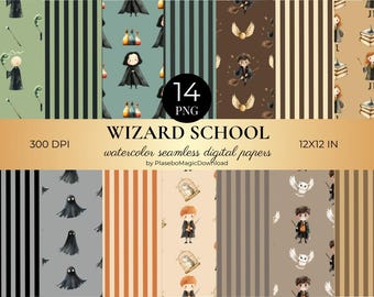 14 Watercolor Magic Wizard Seamless Patterns, Fantasy Digital Paper, Digital Download
