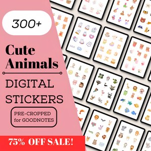 300+ NIEDLICHE TIERE Digitale Aufkleber für GoodNotes, Haustiere vorgeschnittene digitale Planer Aufkleber, GoodNotes Aufkleber, Bonus Aufkleber