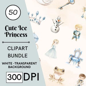 50 Cute Ice Princess Clipart - Winter Clipart - Snowman - Baby Girl Clipart - Frozen Princess - Digital Download Perfect DIY Gifts & Crafts