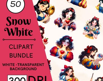 50 imágenes prediseñadas de Blancanieves: Princesas en acuarela, ilustraciones de cuentos de hadas fantásticos, uso comercial, descarga digital