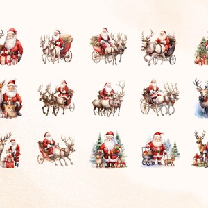 50 Watercolor Santa & Reindeer Clipart, Holiday PNG Images, Digital ...
