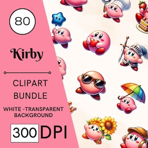 80 Kirby Clipart Set - 300 DPI, High-Resolution, Transparent Background, Digital Download Perfect for DIY Gifts & Crafts