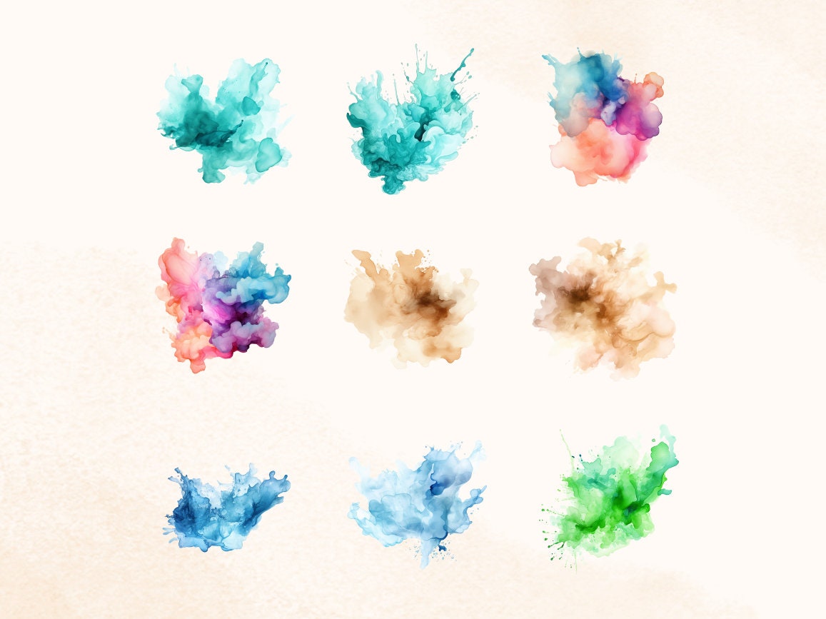 Alcohol Ink Splashes 35 Pastel Watercolor Alcohol Ink Splash Clipart, Abstract PNG Bundle ...