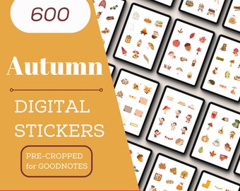 600 Adesivos Digitais de Outono: Planejador de Outono Aconchegante, Goodnotes, PNG, Download, Berçário