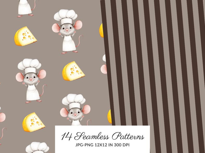 Ratatouille Seamless Pattern, Chef, Watercolor Digital Paper (PNG, JPG ...