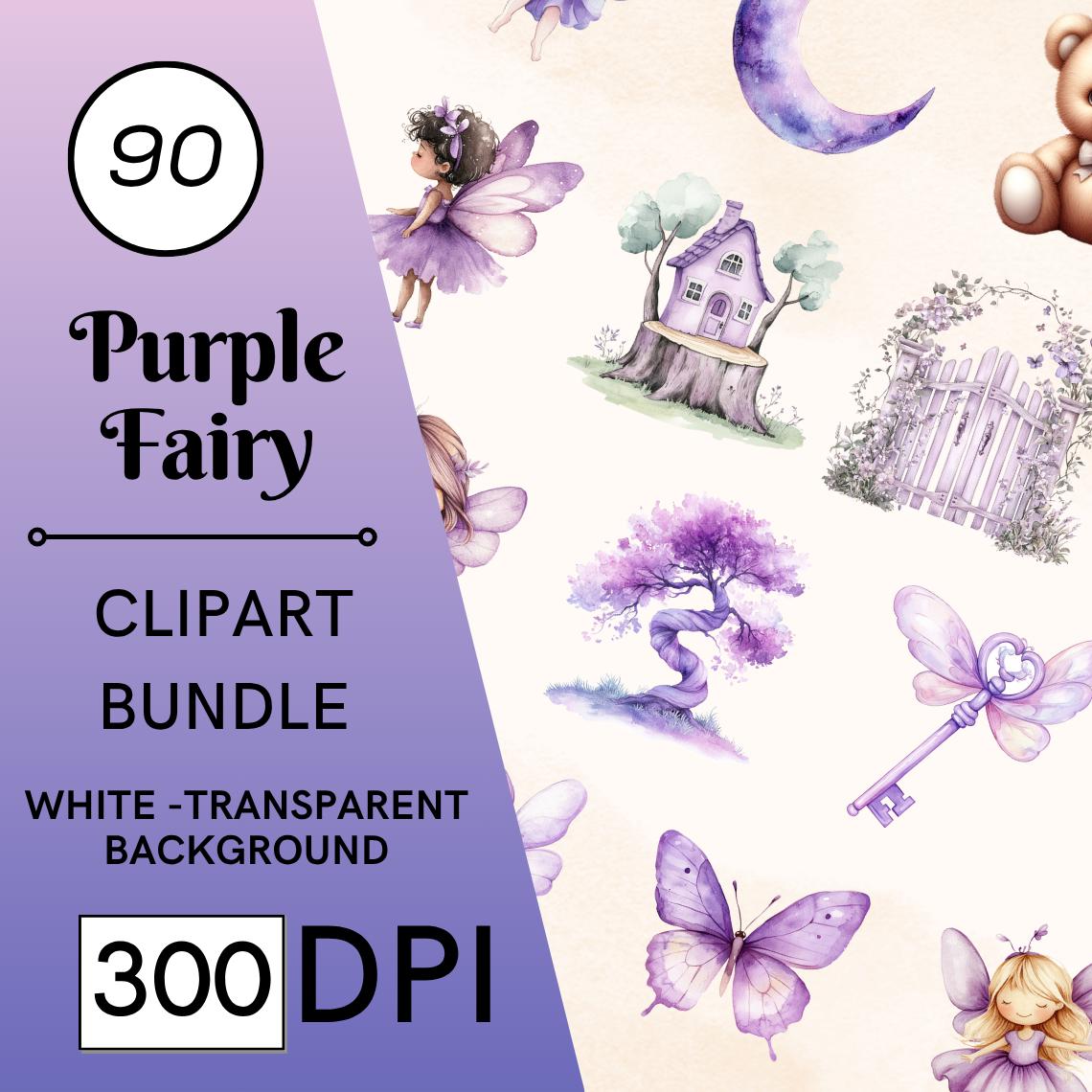 90 Watercolor Fairy Clipart: Purple Magical Garden, Unicorn Purple Gnome, Commercial Use, Digital Download