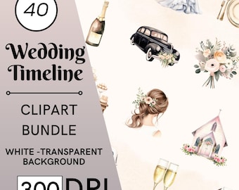 40 akvarell bröllopstidslinje clipart, tårta, kommersiellt bruk, digital nedladdning