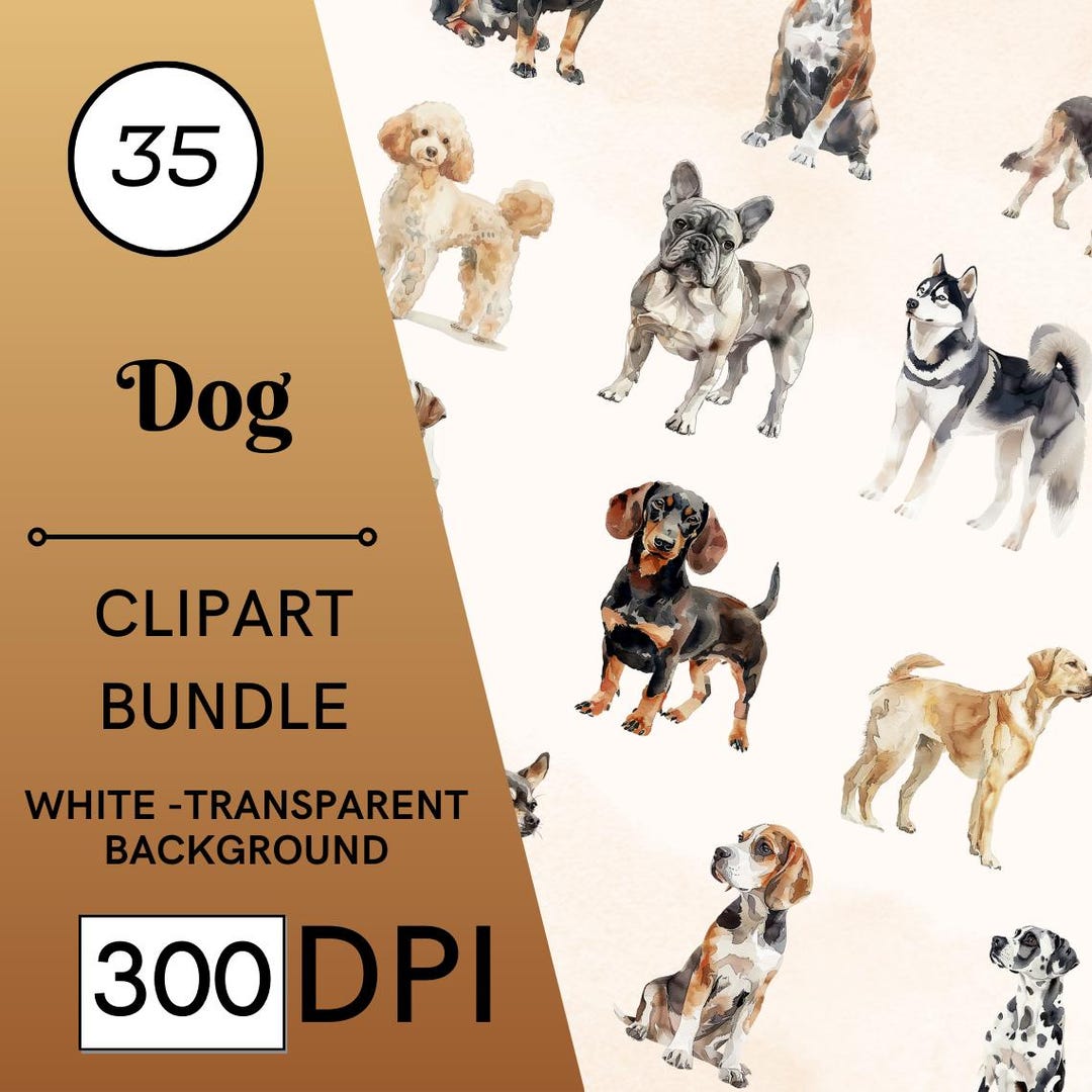 35 Dog Watercolor Clipart, Puppy Breed PNG Images, Digital Download ...