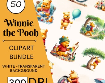 15 Watercolor Winnie the Pooh Clipart Set, High-Res PNGs, Nursery Art, Commercial Use, Digital Download