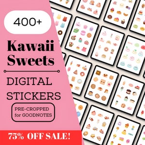 400+ Cute Kawaii Sweets Digital Stickers Book for GoodNotes, Kawaii Clipart Bundle, Cute Kawaii Sweets, Cute Dessert PNG, Kawaii Stickers