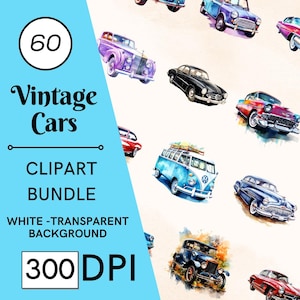 60 Carros Vintage Bonitos Aquarela Clipart, Carros Aquarela Berçário, Menino Aquarela Berçário, Carros Bonitos Vintage Aquarela, PNG Download Instantâneo