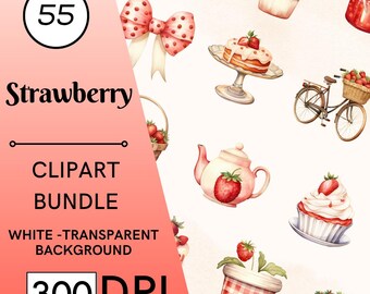 55 clipart di fragole ad acquerello, frutta, uso commerciale, download digitale