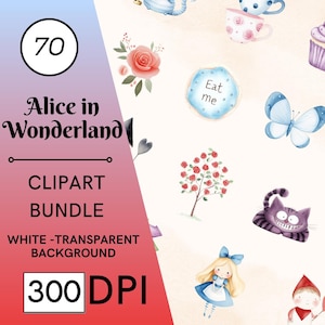 70 Alice in Wonderland Watercolor Clipart, Tea Party, Alice PNG, Alice in Wonderland Watercolor Clipart, Queens Croquet Ground, Cute Alice