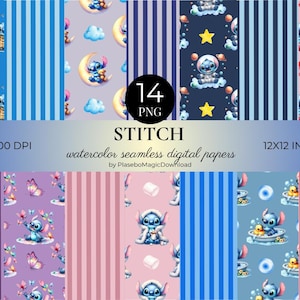 14 Watercolor Stitch Summer Seamless Patterns, Fantasy Digital Paper, Digital Download, 300 DPI