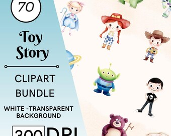 70 Toy Story Aquarell Clipart Set, Kinderzimmer Kunst, transparente PNGs, kommerzielle Nutzung, digitaler Download