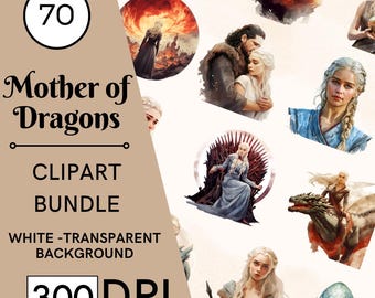 70 Mother of Dragons Clipart, Watercolor Fantasy Princess PNG, Nursery, Commercial Use, Digital Download