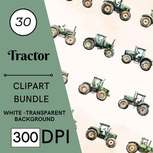 30 Watercolor Tractor Clipart, Farm PNG, Nursery Decor, Commercial Use, Digital Download