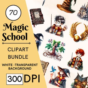 70 Magic School Watercolor Clipart Set, DIY Wizard Graphics, Nursery, Commercial Use, Digital Download