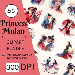 70 Asian Princess Clipart Pack, PNG Clipart met volledig commercieel gebruik Instant Download, Children's Fantasy Fairytale Chinese Princess Clipart
