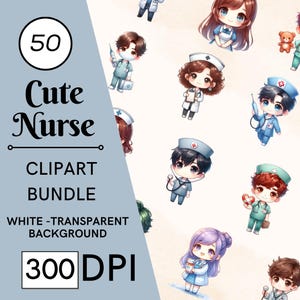 50 süße Krankenschwester Clipart Set - 300 DPI, hochauflösender, transparenter Hintergrund für den kommerziellen Gebrauch, perfekt für DIY-Geschenke und Basteln