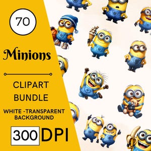 Set di 70 clipart dei Minions - 300 DPI, alta risoluzione, sfondo trasparente, download digitale perfetto per regali e artigianato fai da te