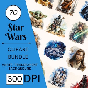 70 cliparts aquarelle Star Wars | autocollant | Ensemble PNG | Téléchargement numérique | Aquarelle | Téléchargement numérique instantané | Utilisation commerciale