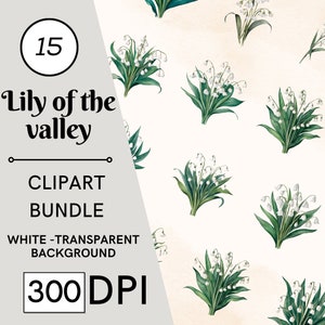15 Clipart bouquet de muguet, adorable, clipart aquarelle imprimable, JPG de haute qualité, téléchargement numérique, créations en papier, journal de bordel