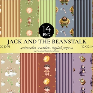 14 Jack and the Beanstalk Seamless Pattern, Jack and the Beanstalk Digital Paper, Chip Background Fairytale Baby Shower Seamless Pattern
