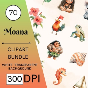 70 Watercolour Moana Clipart, Cute Princess, Cute Moana, Maui, Nursery, Birthday, Journal, Cute Hawaiian, Kids, Girl Party, Commercial Use