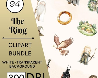 94 Clipart di anelli ad acquerello, collezione Fantasy Wizard, Signore Oscuro, Ranger, uso commerciale, download digitale