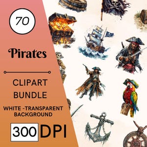 70 Aquarell Piraten Clipart, hochwertige transparente PNGs, Sofort Download, kommerzielle Nutzung - Schädel und Knochen Drucke, Sea Adventure Kunst