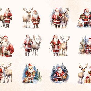 50 Watercolor Santa & Reindeer Clipart, Holiday PNG Images, Digital ...