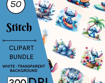 50 Watercolor Stitch Clipart Set, High-Resolution PNG, Nursery Art, Commercial Use, Digital Download