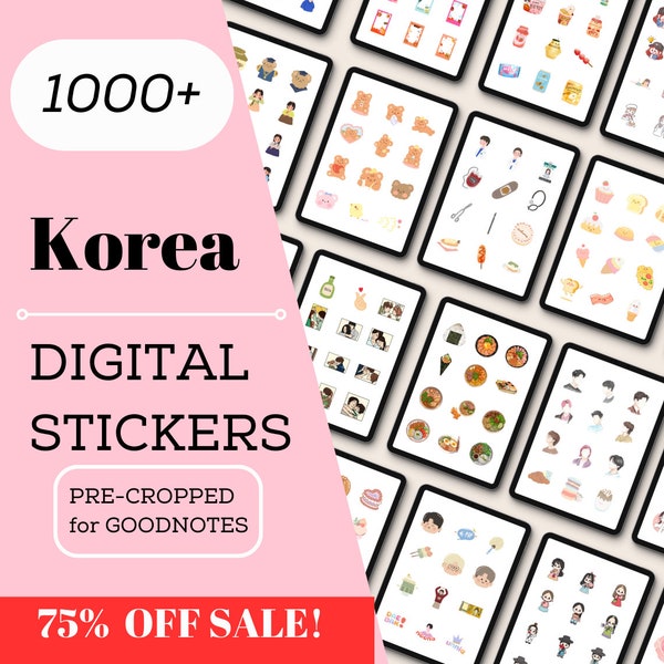 1000+ Korean cute digital doodle sticker sheet, digital sticker kit, png sticker, goodnotes planner, instant download, cute stickers