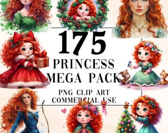 175 Princess Merida Watercolor Clipart MegaPack, PNG Fantasy Fairytale Illustrations,  Commercial Use, Digital Download
