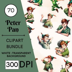 70 Peter Pan Clipart - High-Resolution 300 DPI, Transparent PNG, Ideal for Crafting & Scrapbooking, Perfect Digital Gift